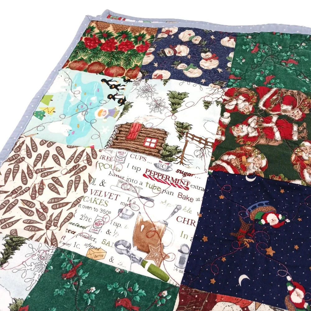 Handmade Christmas Holiday Quilted Snow Village Blanket Approx. 52